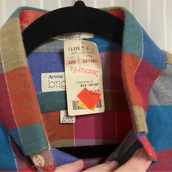 Vintage 80s Arrow Brigade Multicolor Plaid Button Down Shirt-Deadstock NWT Small - Picture 4 of 9
